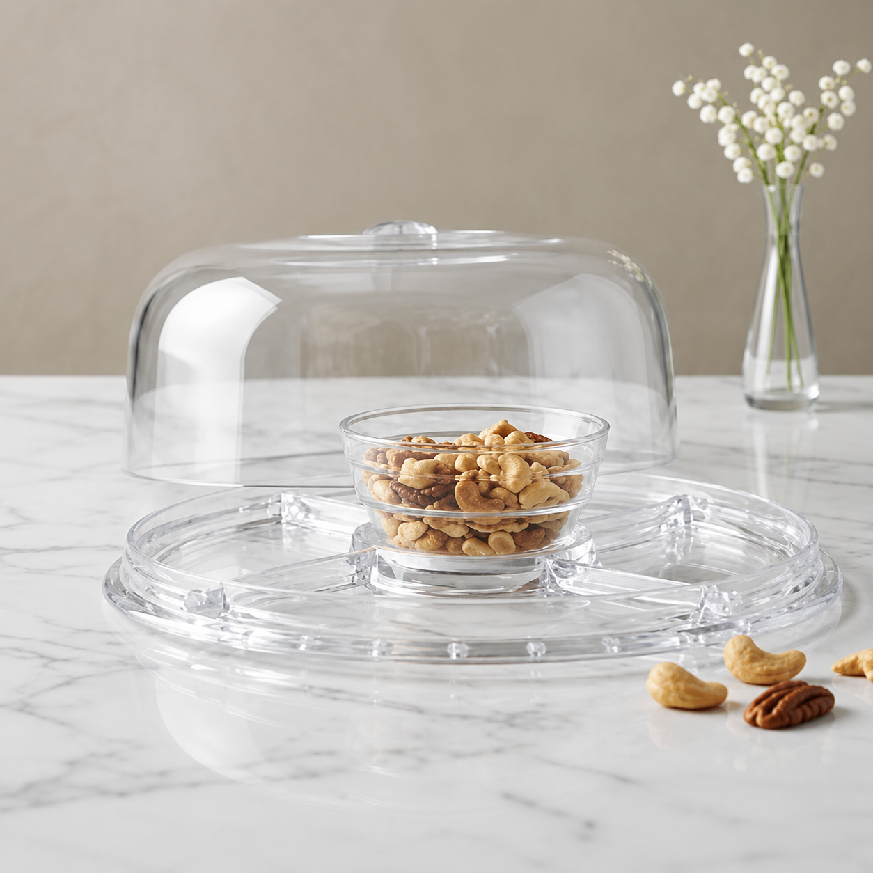 صحن تقديم أكريليك شفاف 4 في 1 متعدد الاستخدامات – Clear Acrylic 4-in-1