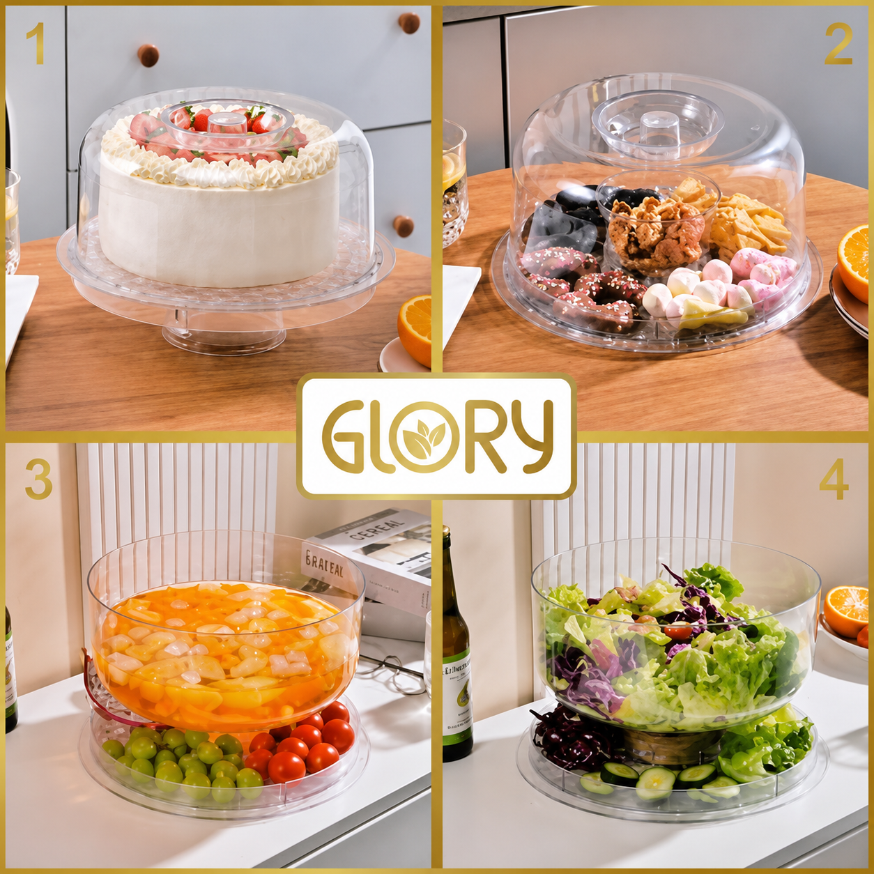 صحن تقديم أكريليك شفاف 4 في 1 متعدد الاستخدامات – Clear Acrylic 4-in-1
