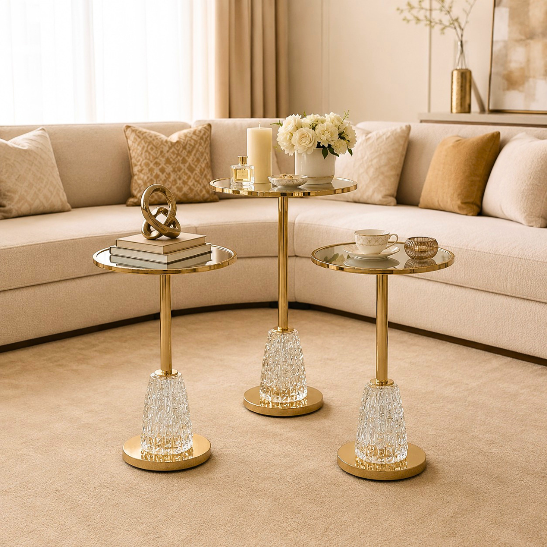 طقم 3 طاولات ذهبي  خدمة فاخرة – تصميم عصري بلمسة ملكية – 3-Table Set G