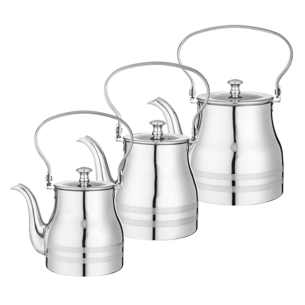 طقم براريد شاي استيل بأطار مثلج 3 قطعة – Stainless Steel Teapot Set wi