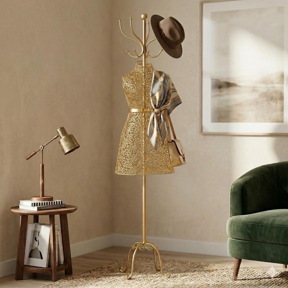 شماعة ملابس معدن - لون ذهبي - تصميم موفر للمساحة – Metal Clothes Rack