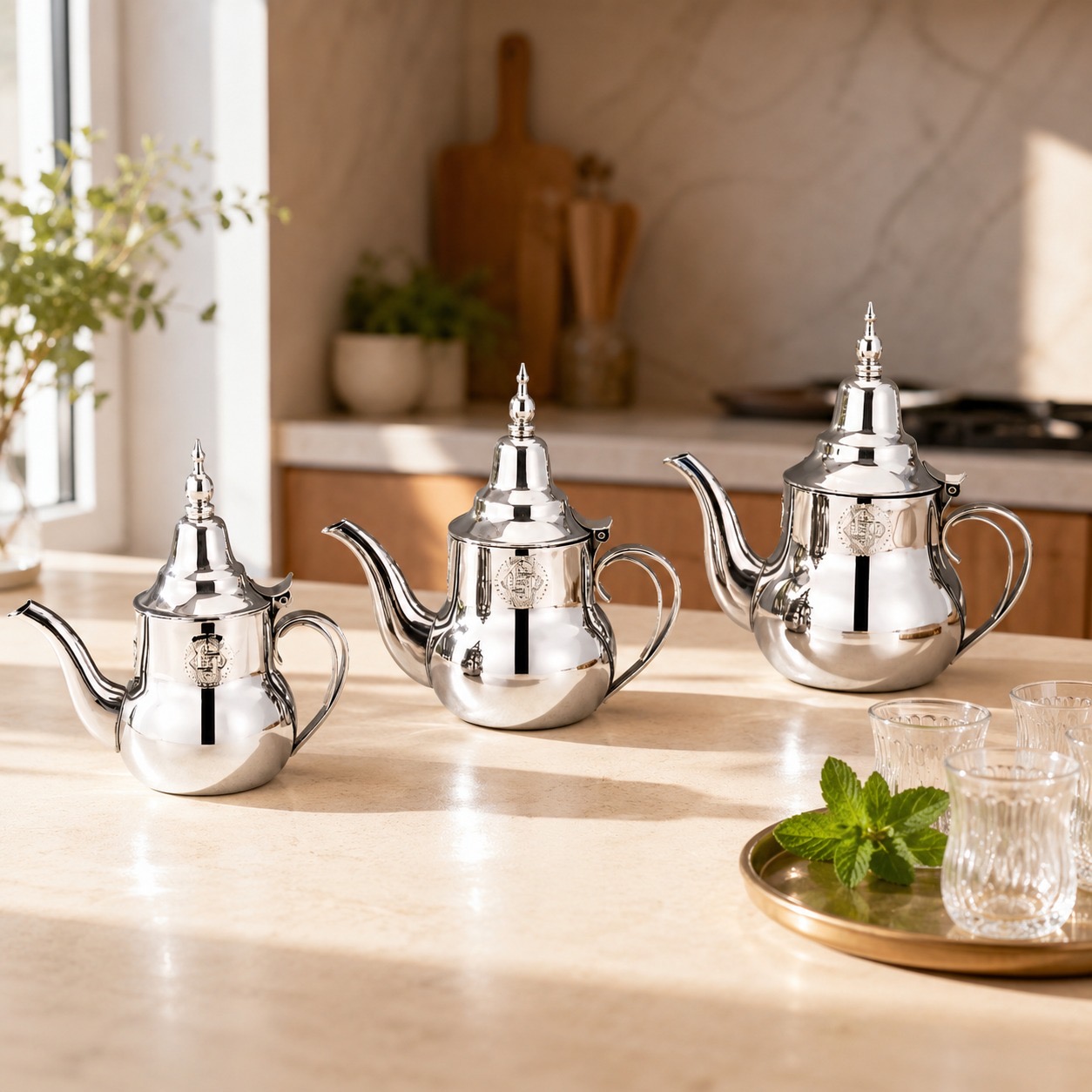 طقم أباريق الشاي الفاخر من الاستانلس الاستيل–400مل-600مل-800مل – Luxur