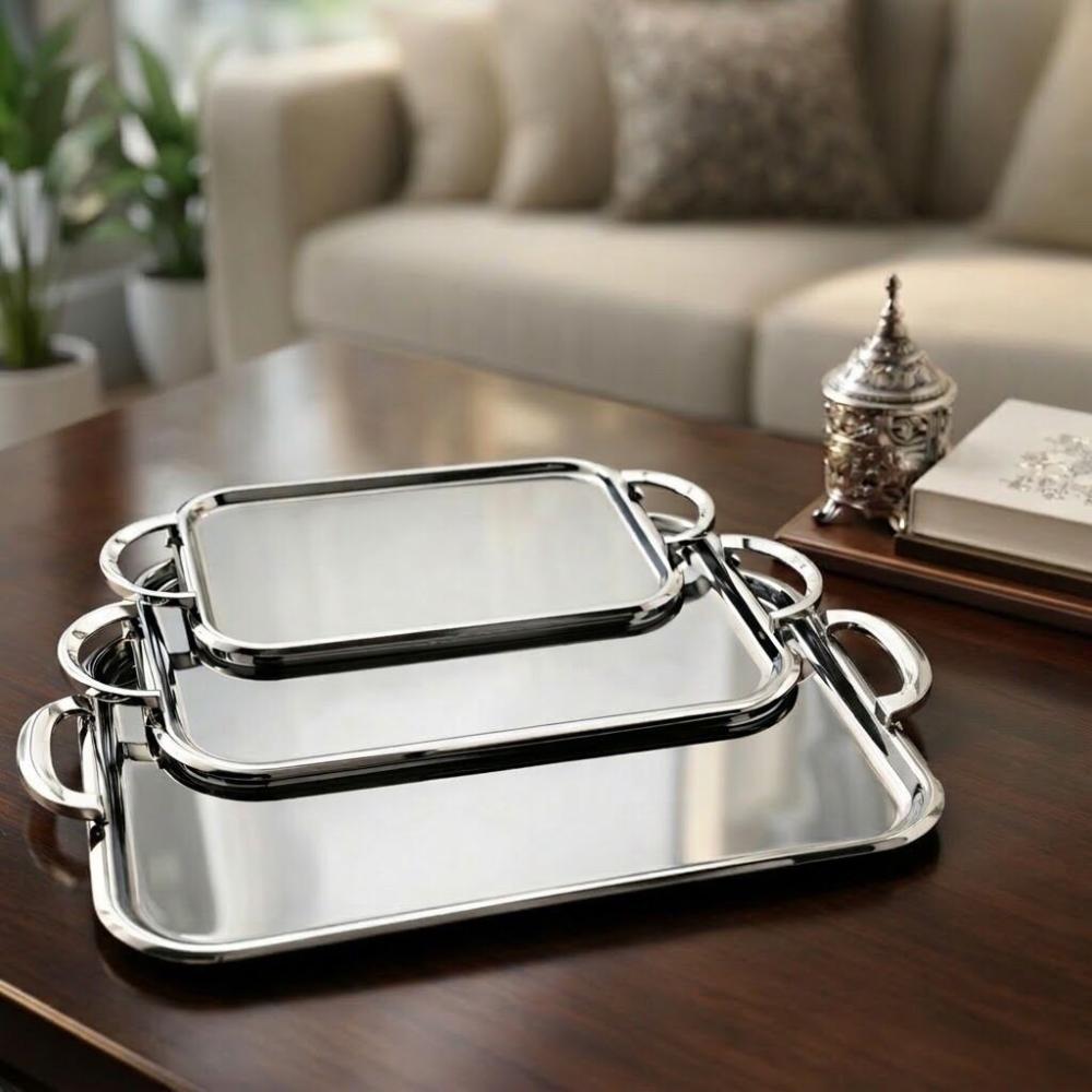 طقم صواني ضيافة ستيل 3 حبة – أناقة وفخامة للمجالس – Luxury Serving Tra