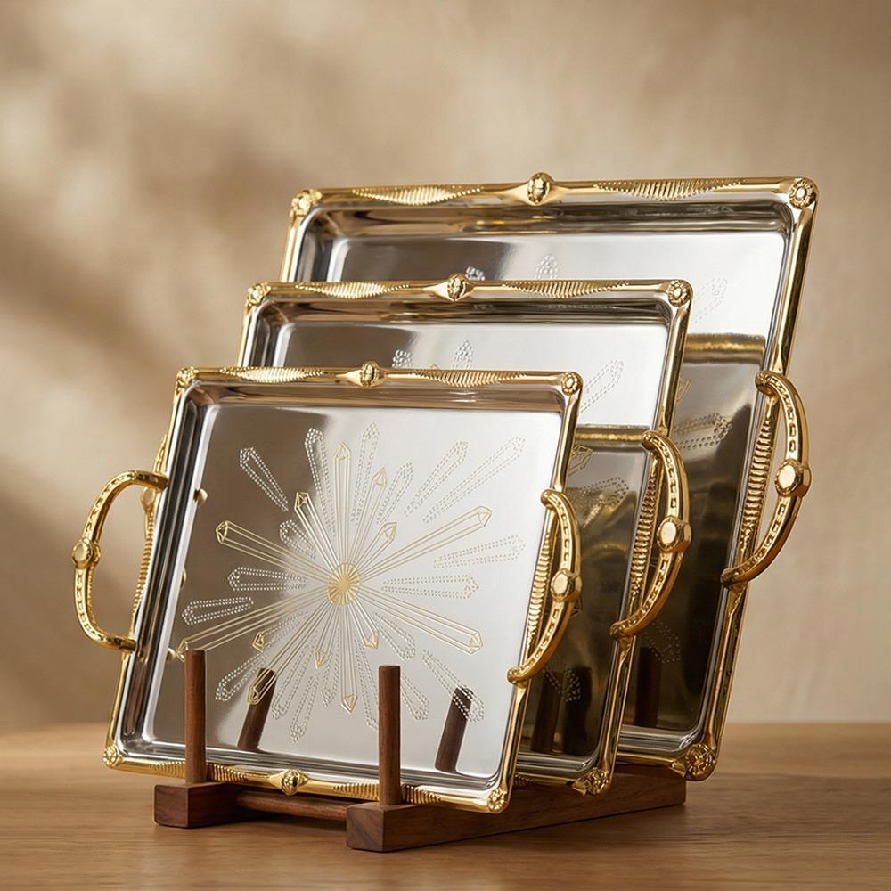 طقم صواني ستيل بتصميم نقشة فخمة - 3 حبة – Luxury Serving Tray