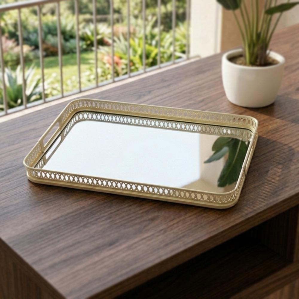 صينية تقديم ستيل بقاعدة مرايا لون فضي – Luxury Serving Tray - Silver