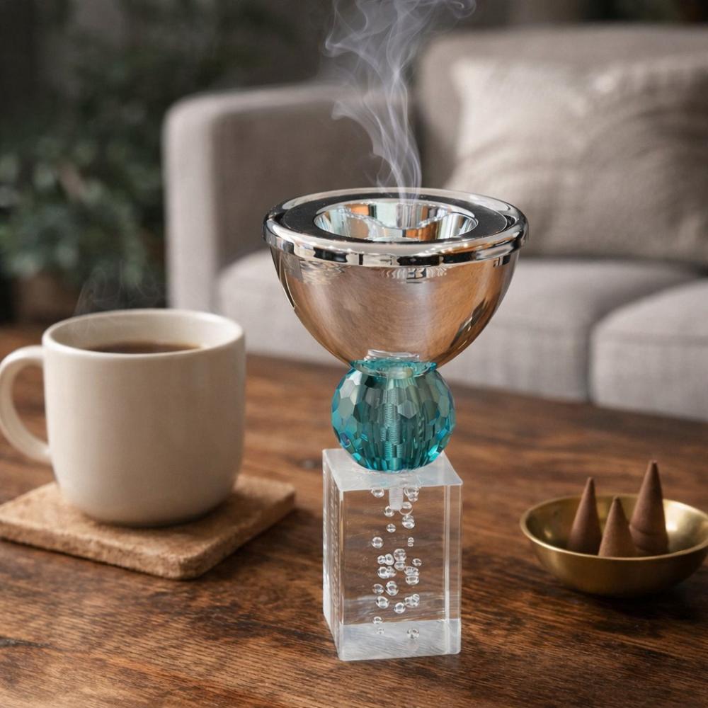 مبخرة معدن لقاعدة كريستال - بتصميم فخم – Luxury Incense Burner