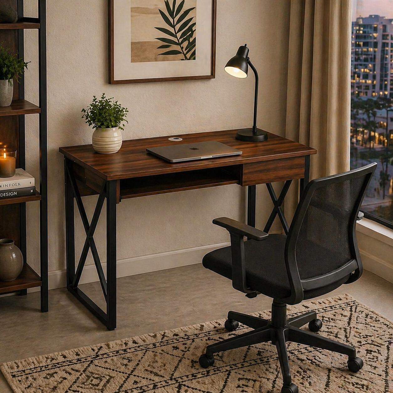 مكتب دراسة وعمل خشبي بني - 100 سم – Modern Wooden Desk - Brown