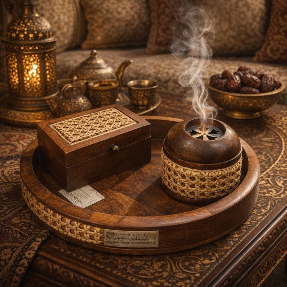 طقم مبخرة خشب - مع صينية بمظهر راقي ومميز – Luxury Serving Tray