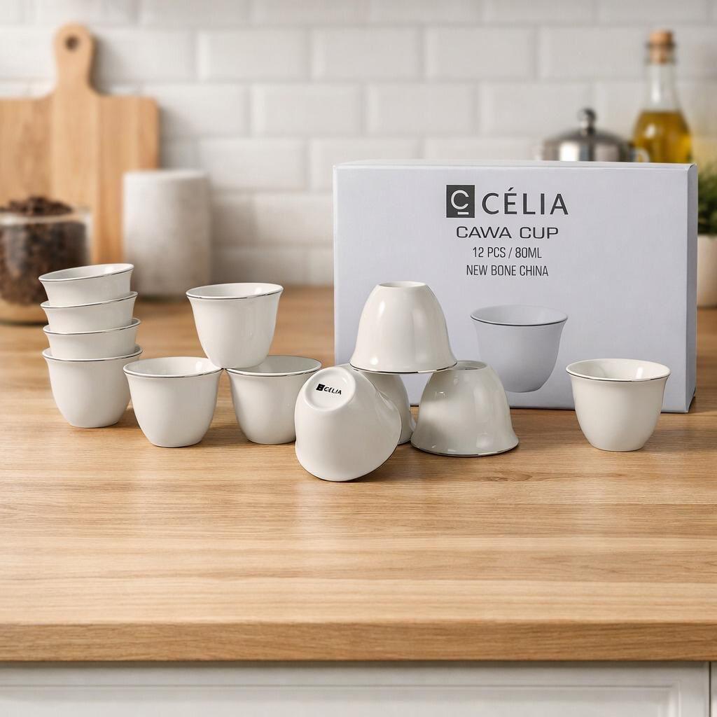 طقم فناجين قهوة عربية 80 مل يتكون من 12 قطعه بتصميم عصري – Porcelain C
