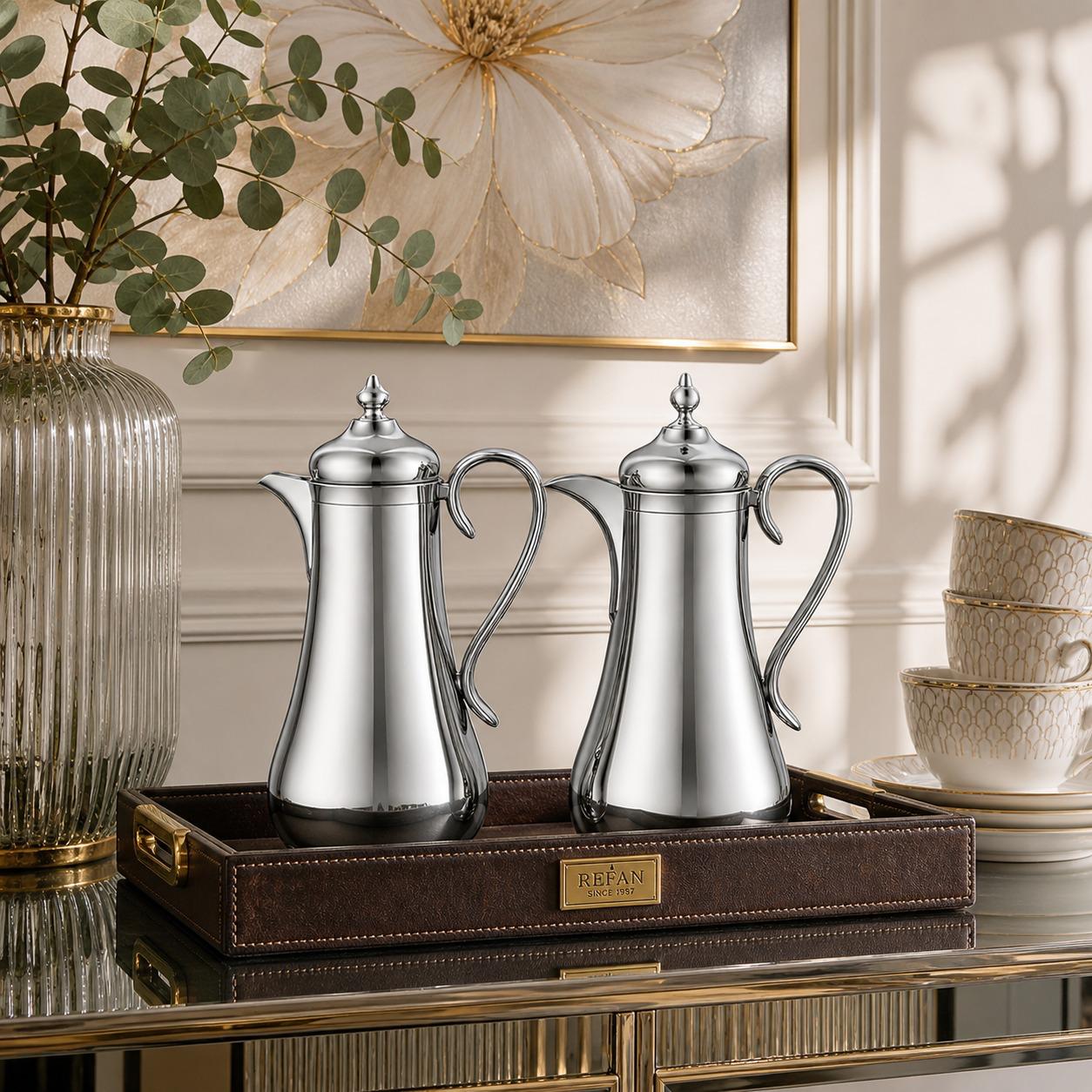طقم ترامس (ثلاجات قهوة وشاي) لون فضي 1.0لتر لكل قطعه بتصميم – Tea & Co