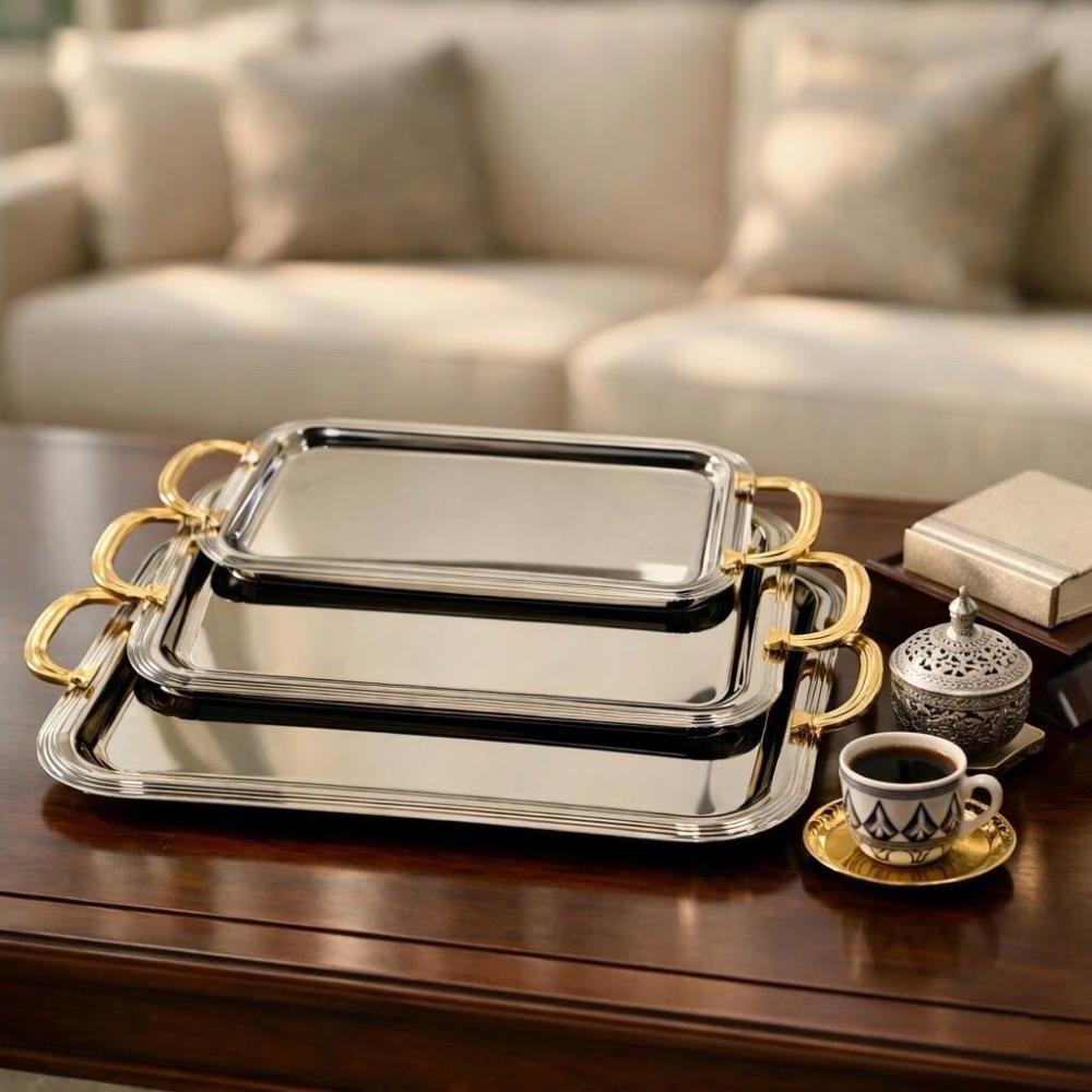 طقم صواني ضيافة ستيل 3 حبة – أناقة وفخامة للمجالس – Luxury Serving Tra