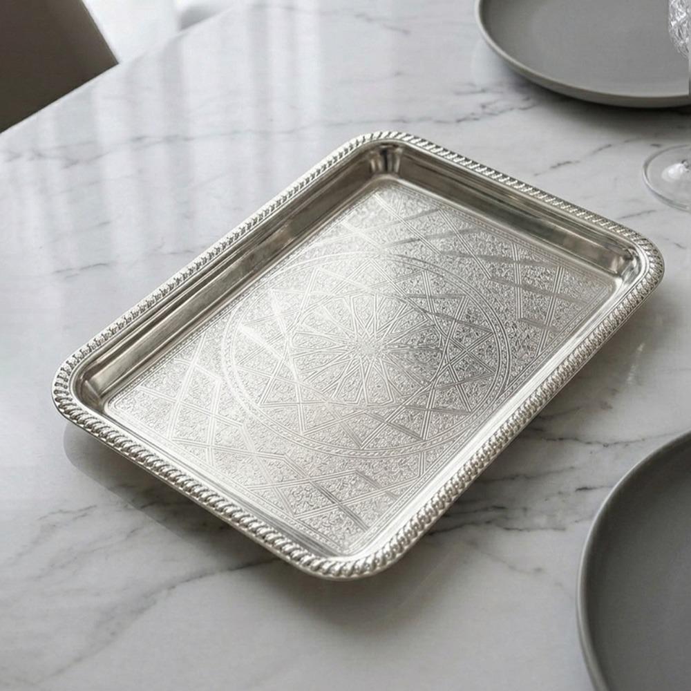 صينية تقديم ستيل بنقشة فخمة لون فضي – Luxury Serving Tray - Silver
