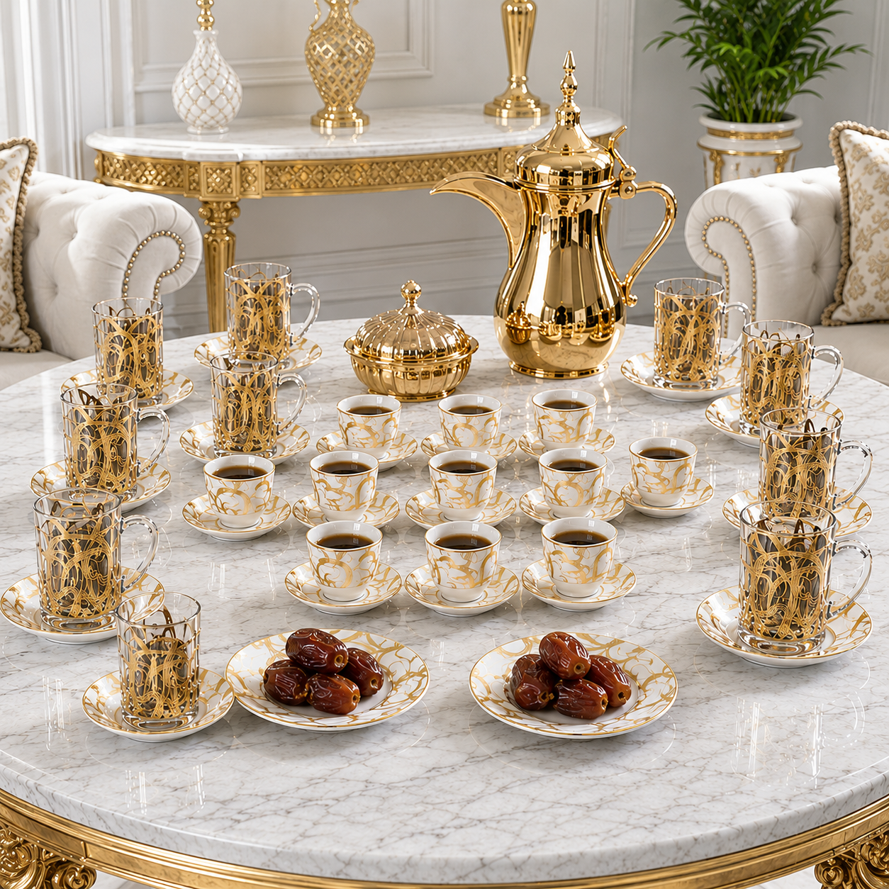 طقم ضيافة فاخر بنقوش عربية أنيقة 36 قطعة – Luxury Arabic Engraved Hosp