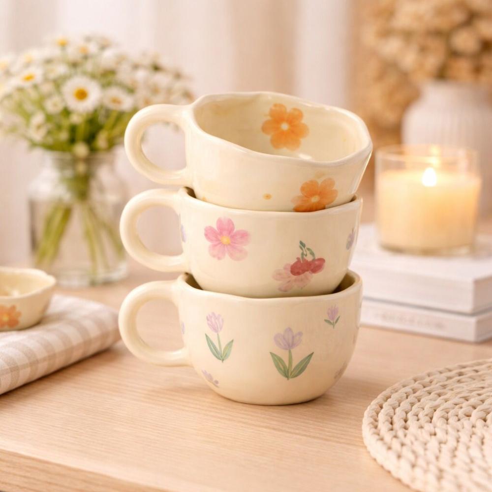 كوب بورسلين بيد - للمشروبات السخنة بنقوش وردية – Porcelain Cup with Ha