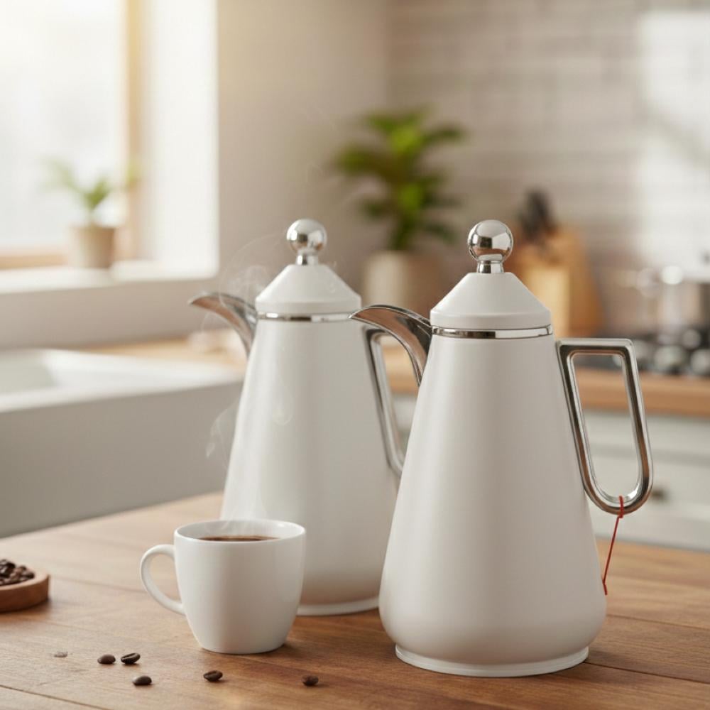 طقم 2 ترمس أبيض فضي – Tea & Coffee Thermos Set - Silver