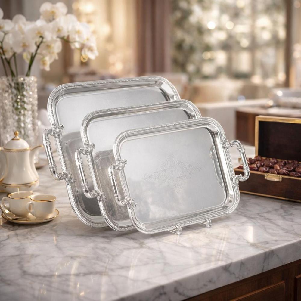 طقم صواني ضيافة ستيل 3 حبة – تصميم فخم للضيافة – Luxury Serving Tray