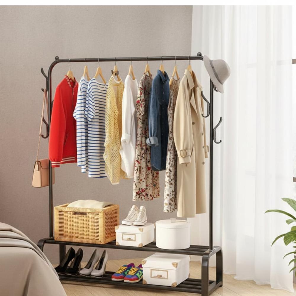 علاقة ملابس  -مع رف سفلي - تصميم عملي – Metal Clothes Rack