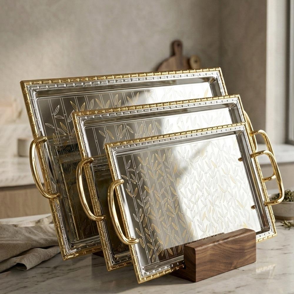 طقم صواني ستيل بتصميم نقشة راقية - 3 حبة – Luxury Serving Tray
