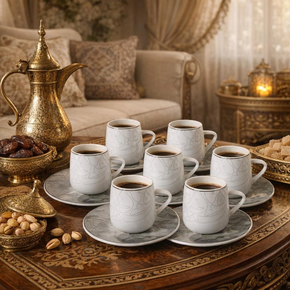 طقم أكواب كابتشينو 12 قطعة - بورسلين - نقوش عربية - لون – Porcelain Co