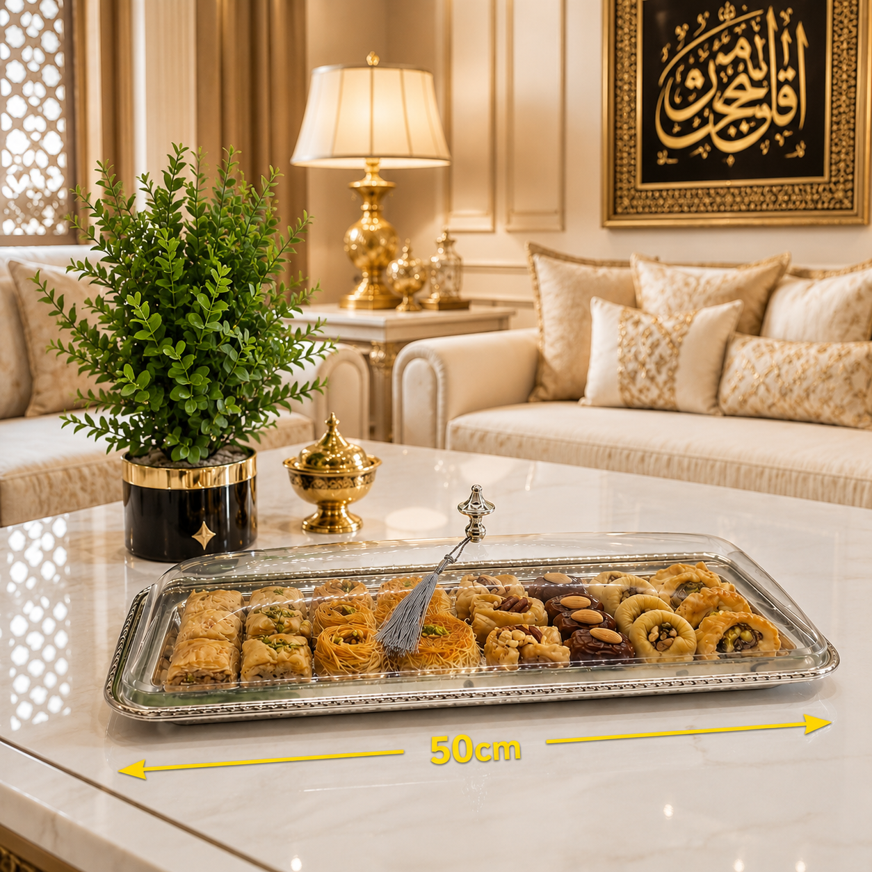 صحن تقديم أكريليك فاخر 50 سم – أناقة مثالية لتقديم الكيك والح – Premiu