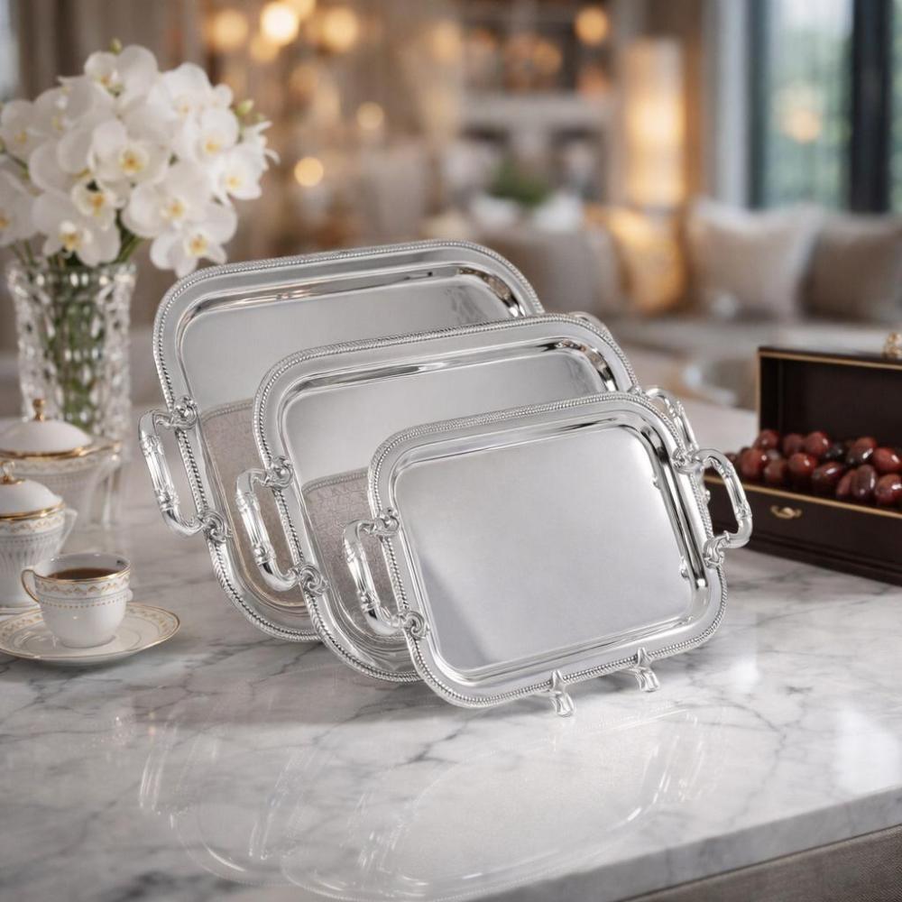 طقم صواني ضيافة ستيل 3 حبة – تصميم راقٍ للمجالس – Luxury Serving Tray