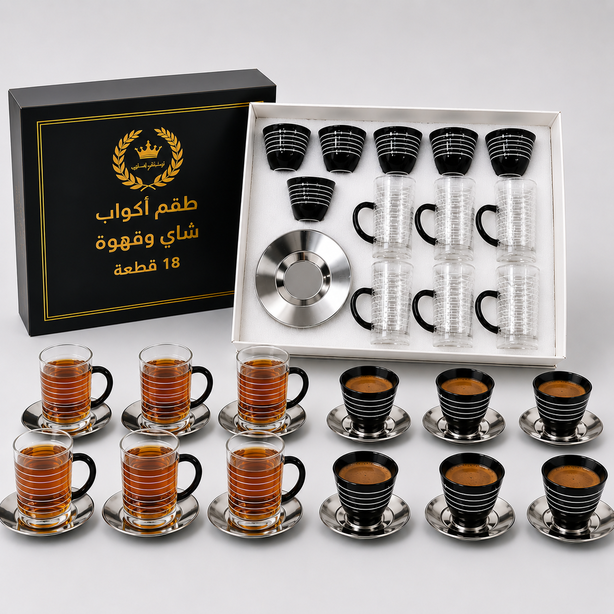 طقم كاسات  وفناجين فاخر 18 قطعة – Premium Cups & Glasses Hospitality S