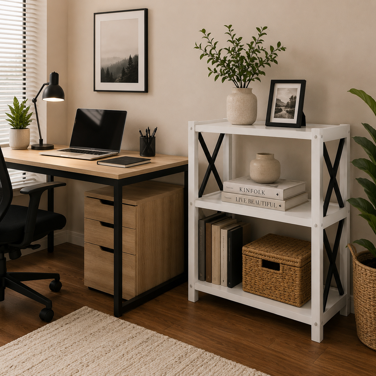 رف تخزين مكتبي بتصميم عصري أنيق – Modern Elegant Office Storage Shelf