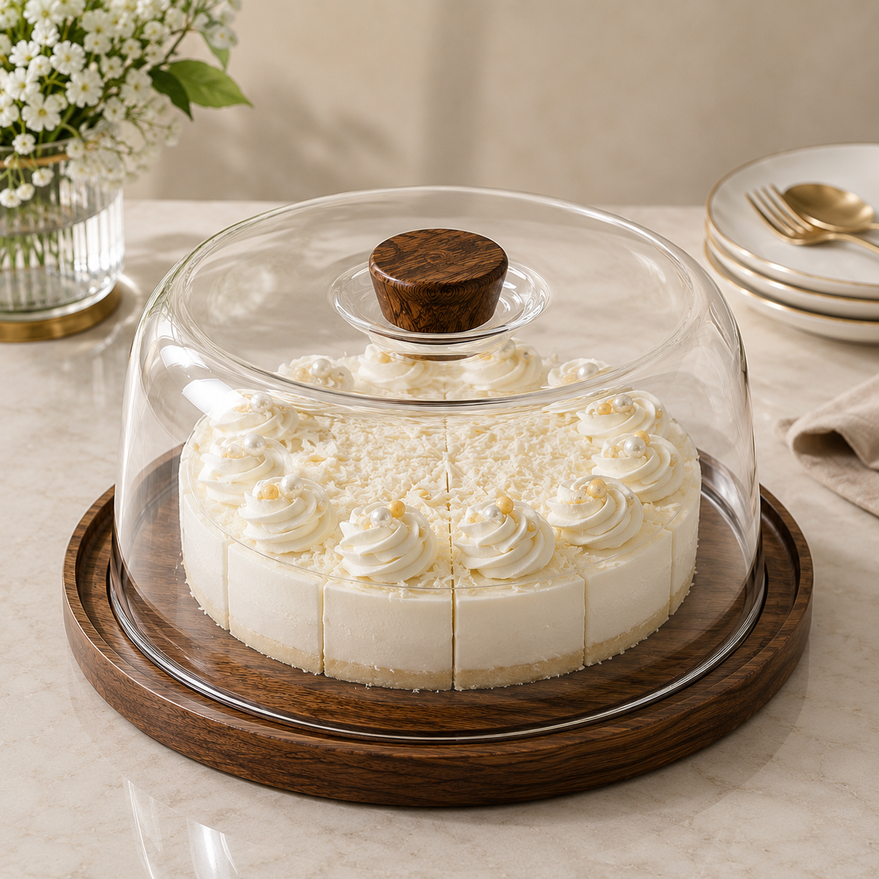 صحن كيك مدور تركي بغطاء أكريليك 23 سم – Round Turkish Cake Dish with A
