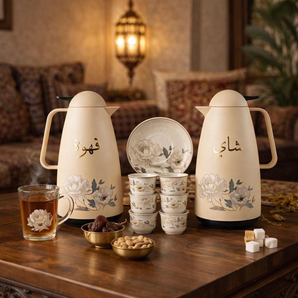 طقم ترامس شاي وقهوة + طقم بيالات وفناجيل – Tea & Coffee Thermos Set