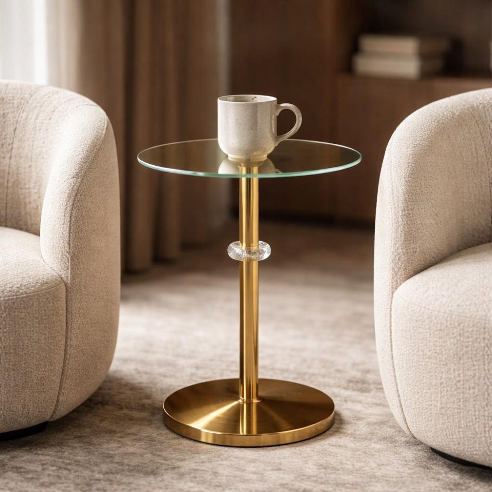 طاولة خدمة مستديرة سطح زجاج مع عمود و قاعدة معدن – Modern Table