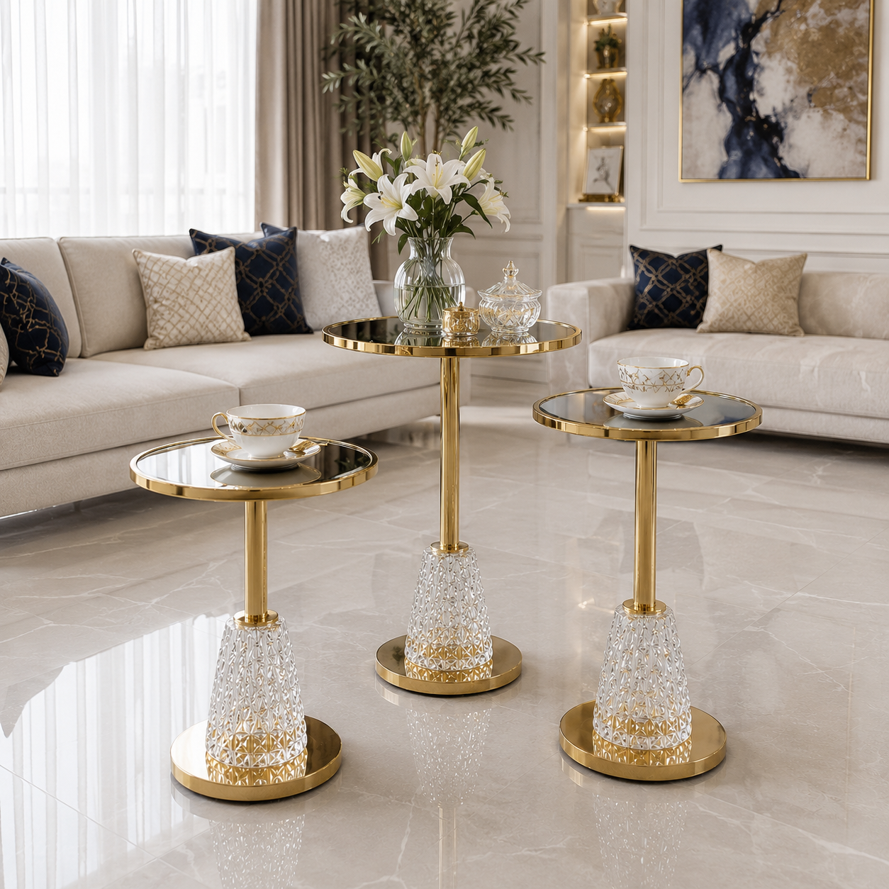 طقم 3 طاولات ذهبي  خدمة فاخرة – تصميم عصري بلمسة ملكية – 3-Table Set G