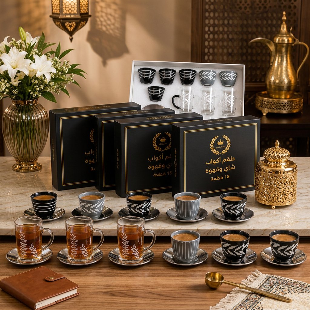 طقم كاسات  وفناجين فاخر 18 قطعة – Premium Cups & Glasses Hospitality S