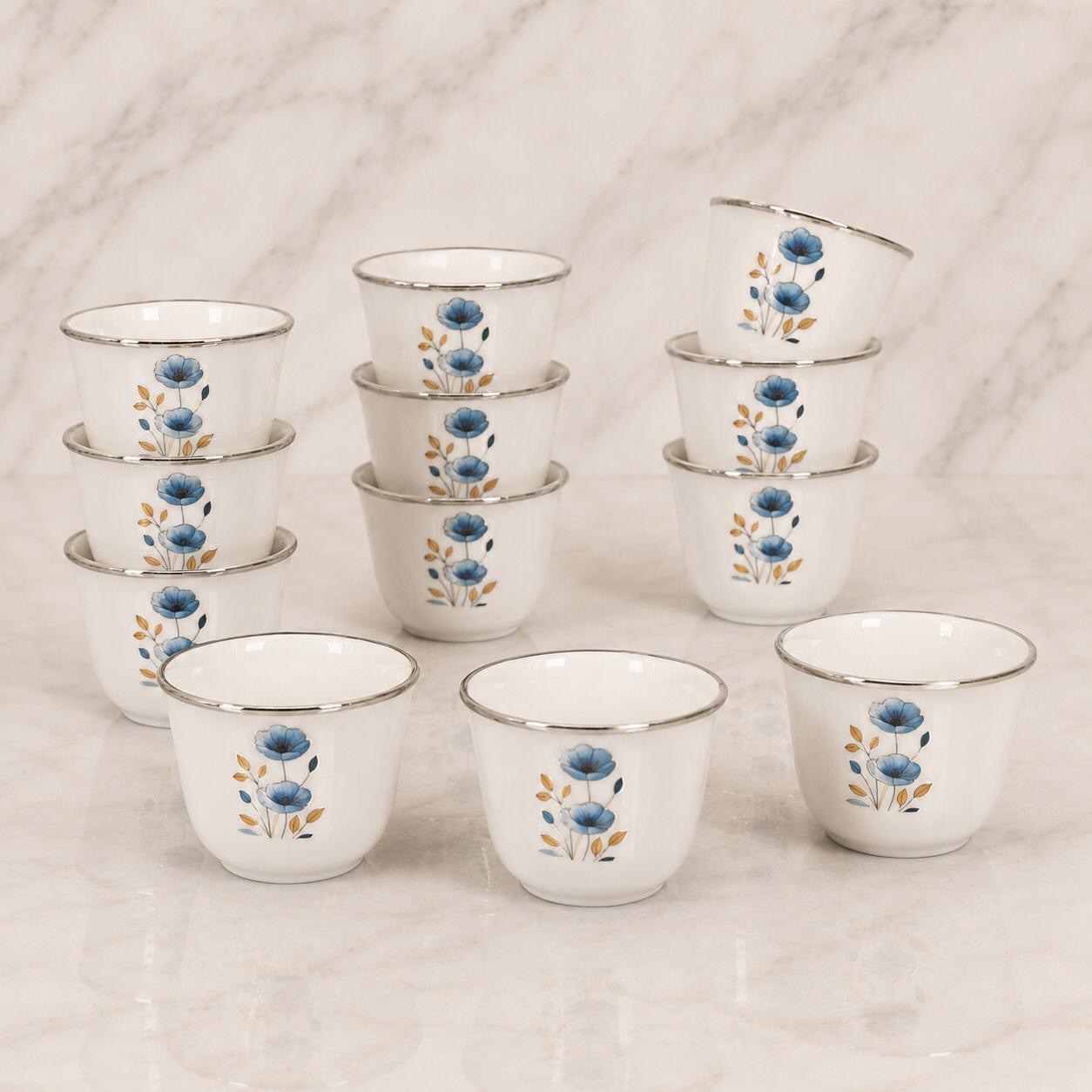 طقم فناجين قهوة سيراميك بنقشة الزهور الزرقاء – 9 قطع – Ceramic Coffee 