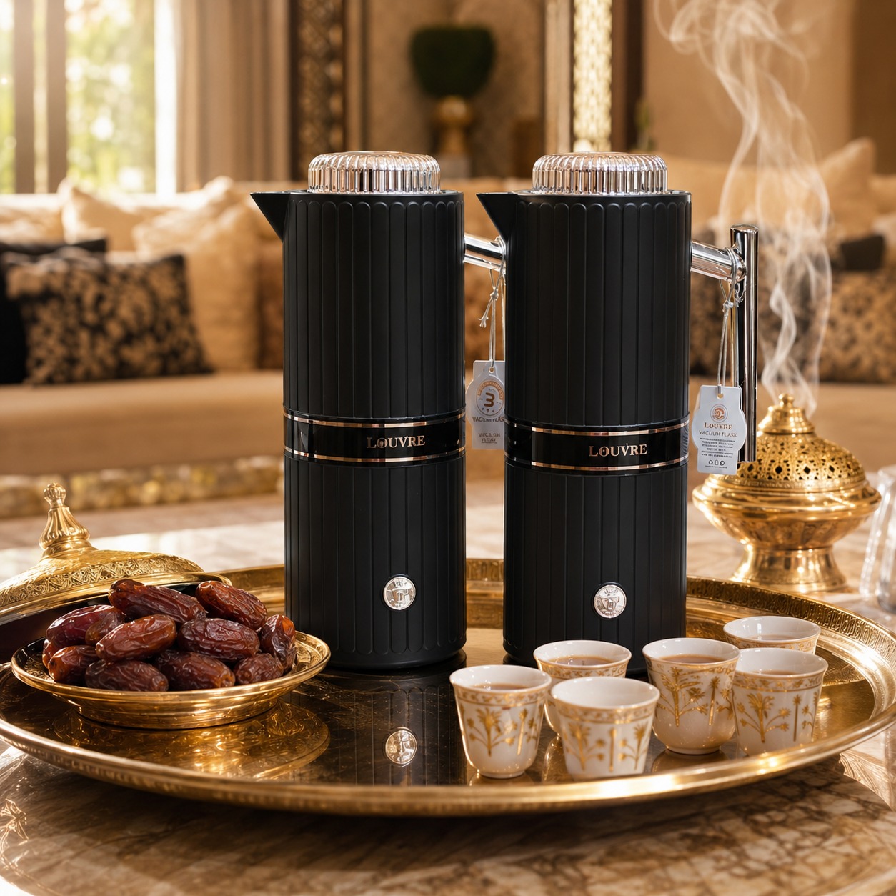 طقم ترامس فاخر اللون الأسود الملكي مع فضي 1.0 لتر بتصميم أنيق. – Louvr