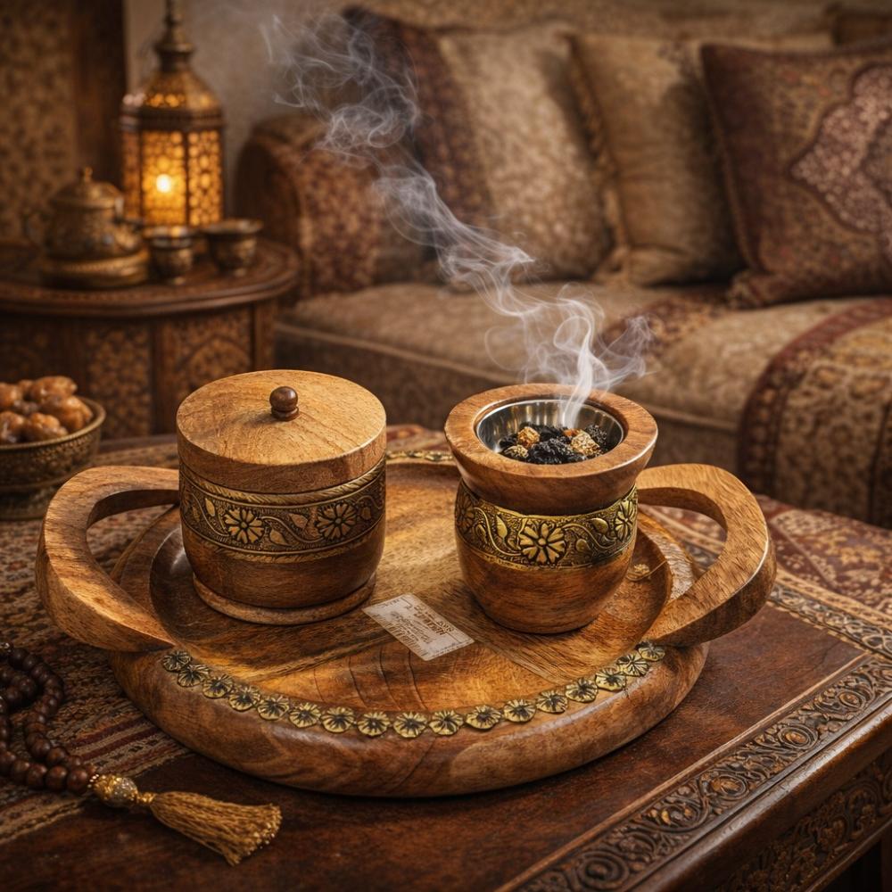 مبخرة خشب مع صينية بيد - إطلالة عصرية بنقوش راقية – Luxury Serving Tra