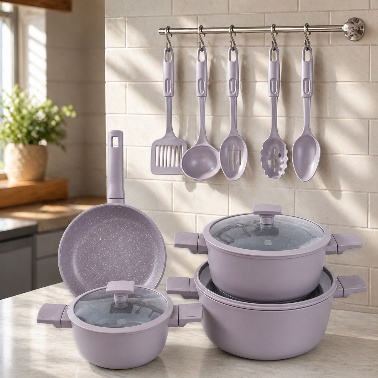 طقم أواني فاخر بلون لافندر مطفي مكون من 12 قطعه – Stainless Steel Cook