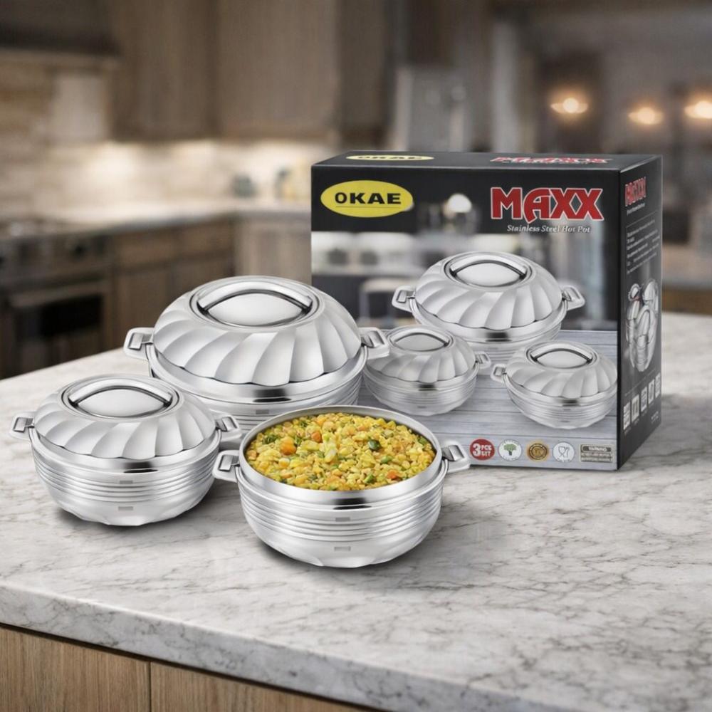طقم حافظات طعام - 3 قطع - ستانلس ستيل هندي- يناسب المطابخ – Indian Sta