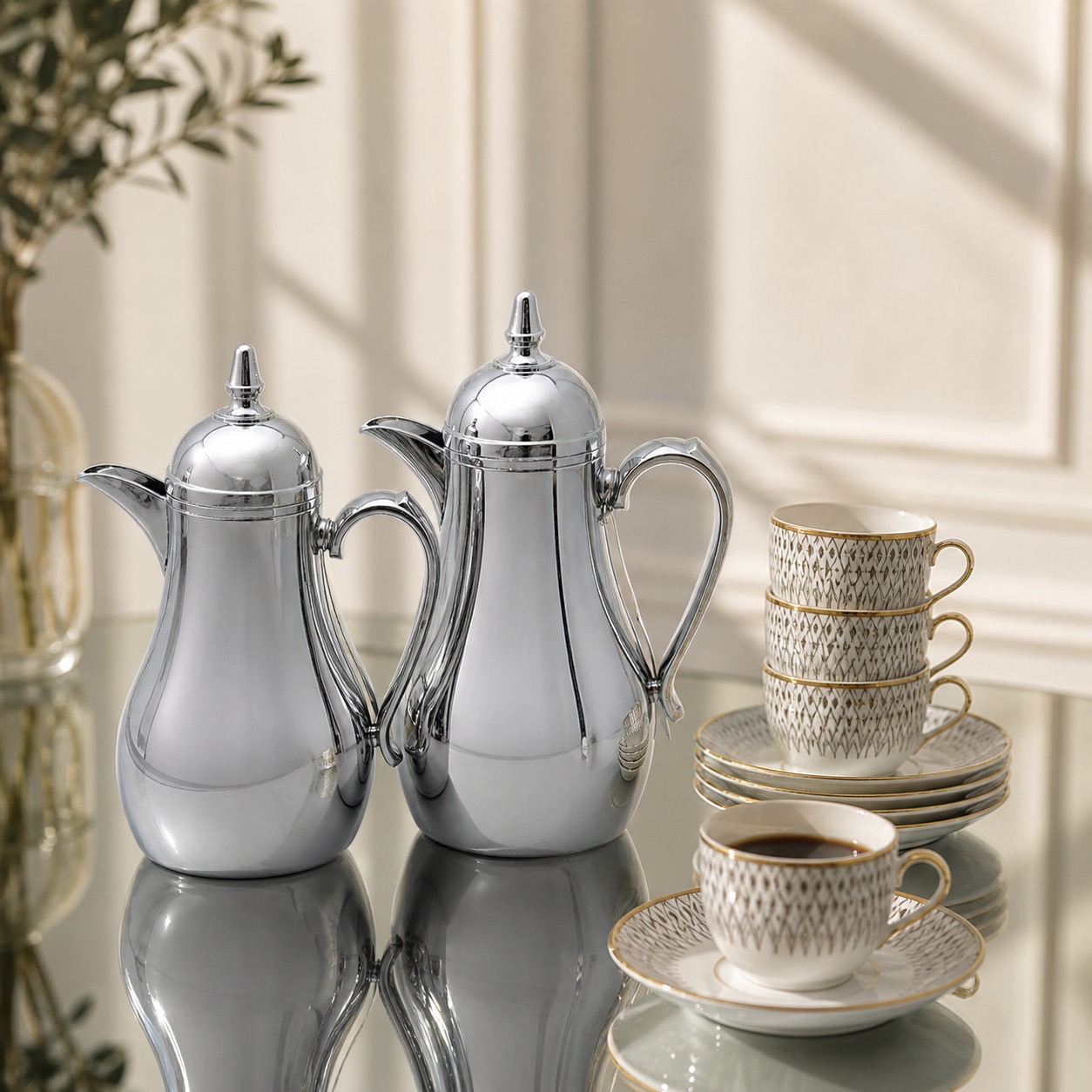 طقم ترامس قهوة وشاي فضي لماع – Tea & Coffee Thermos Set - Silver