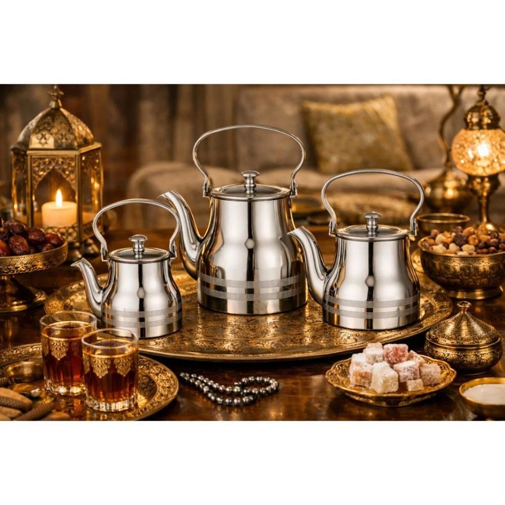 طقم براريد شاي استيل بأطار مثلج 3 قطعة – Stainless Steel Teapot Set wi