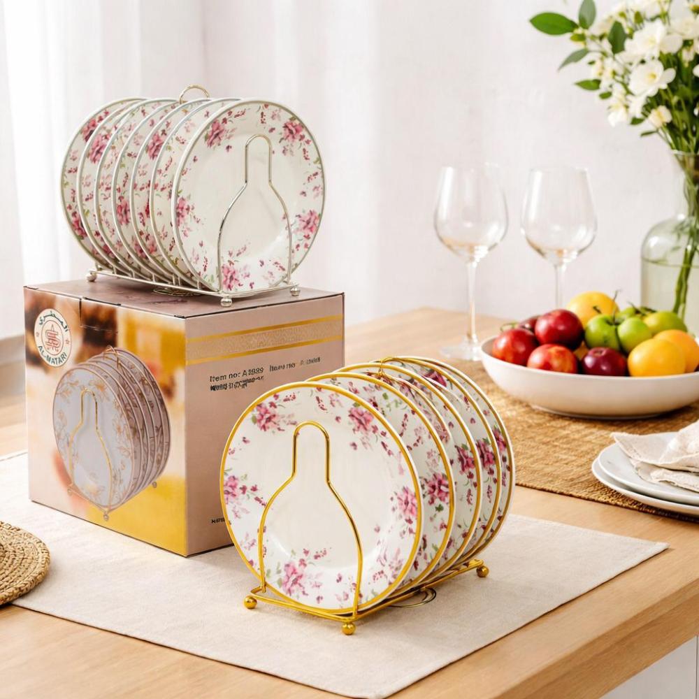 طقم سفرة بورسلين 14 قطعة مع ستاند معدن - مثالي للضيافة – Porcelain Din