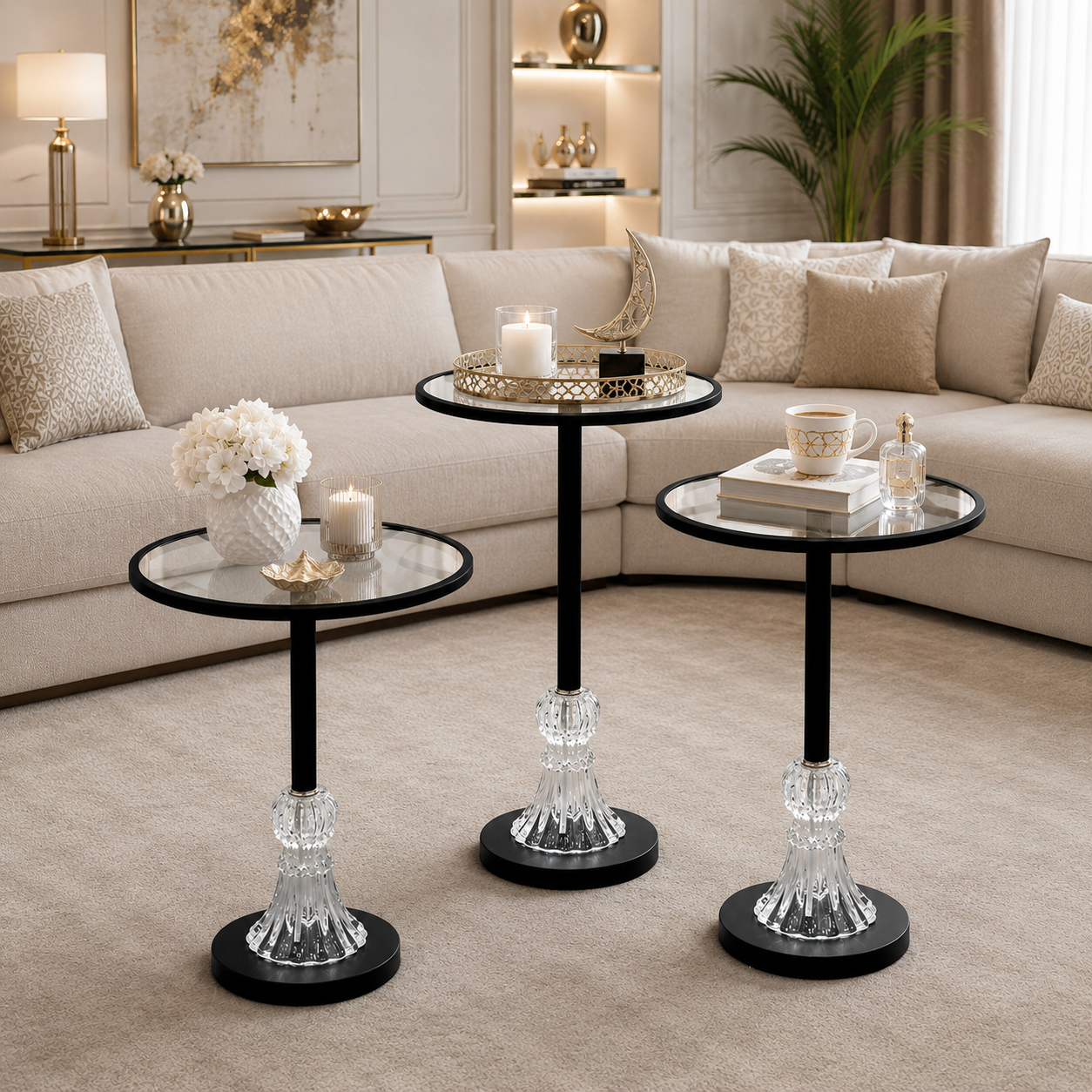 طقم 3 طاولات أسود   خدمة فاخرة – تصميم عصري بلمسة ملكية – 3-Table Set 