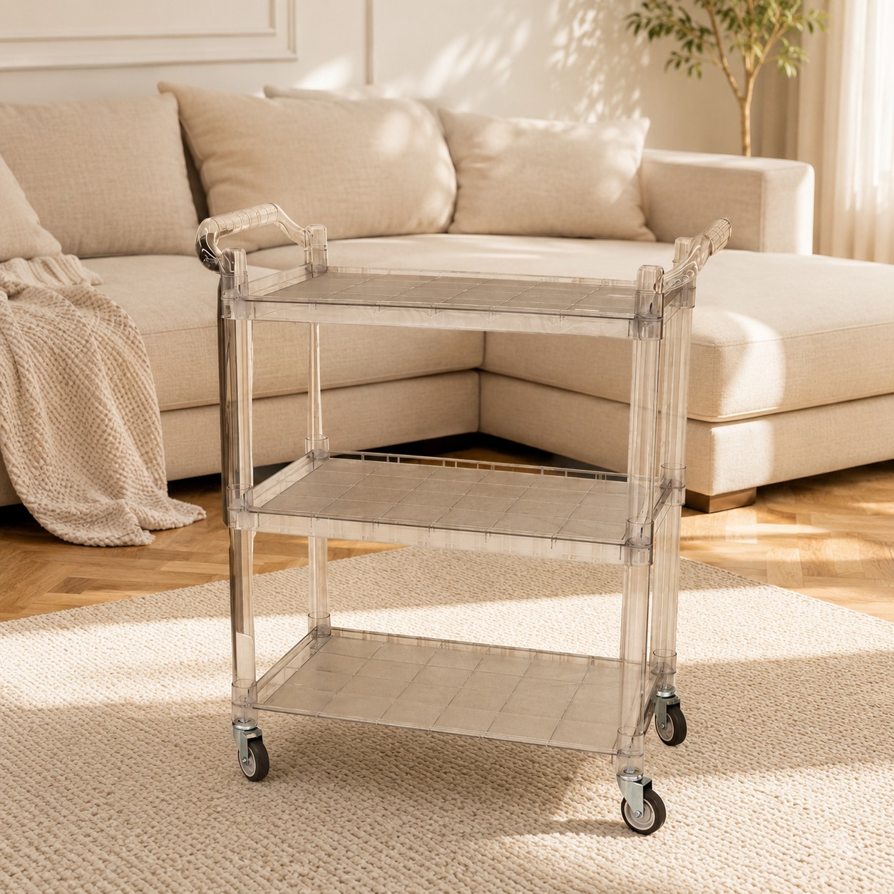 عربة تقديم لون فضي 3 دور – 3-Tier Mobile Serving Trolley – Silver