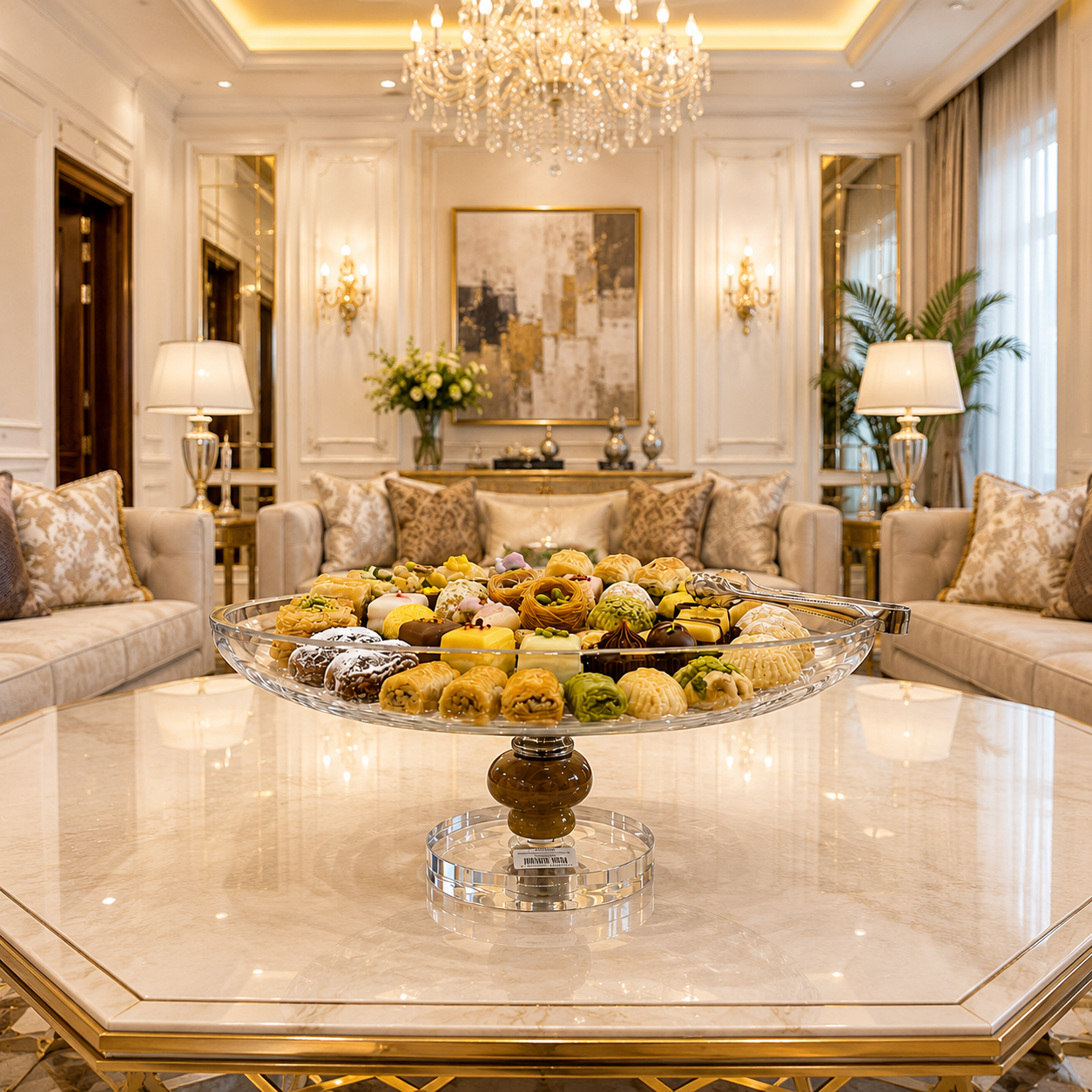 صحن تقديم زجاج  فاخر للحلويات والمكسرات – Luxury Glass Serving Plate f