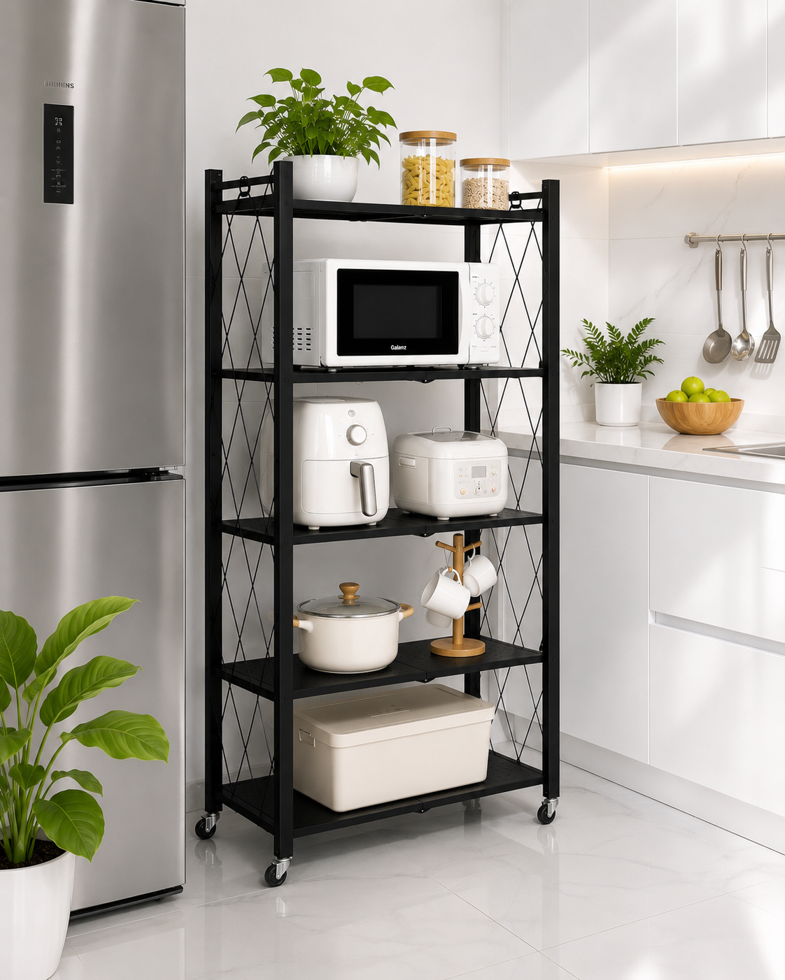 رف مطبخ حديد 5 أدوار قابل للطي – تصميم عملي وأنيق للمساحات ال – 5-Tier