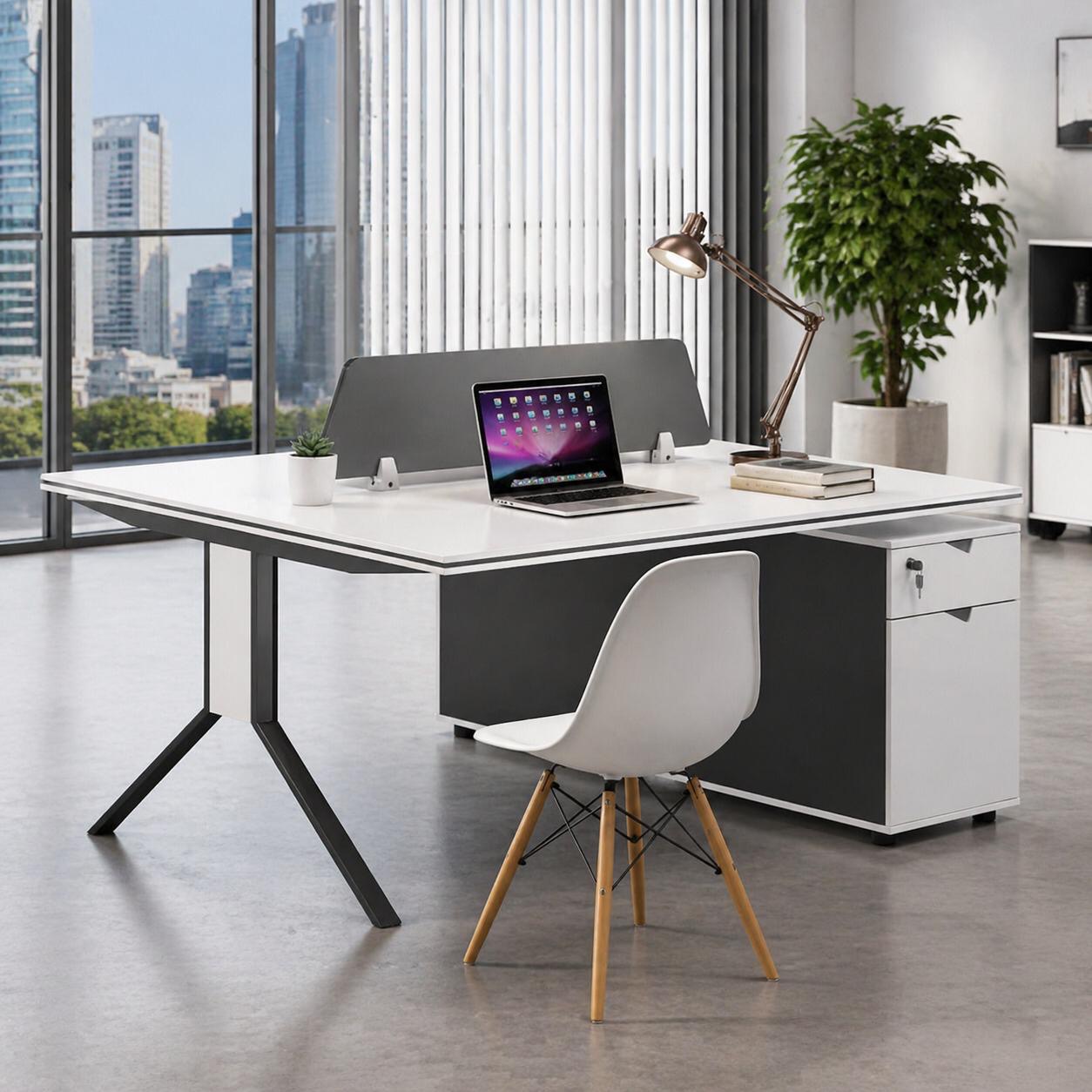 مكتب عمل مزدوج (Workstation) – Modern Wooden Desk