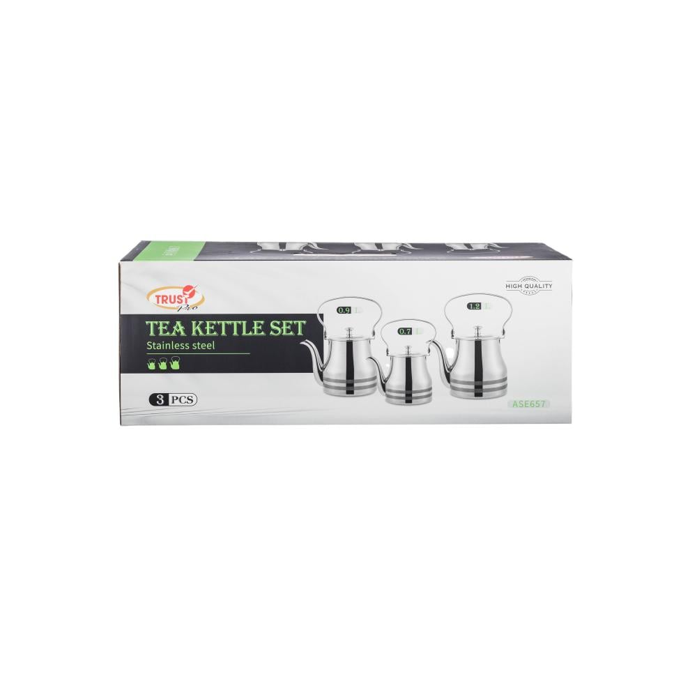 طقم براريد شاي استيل بأطار مثلج 3 قطعة – Stainless Steel Teapot Set wi