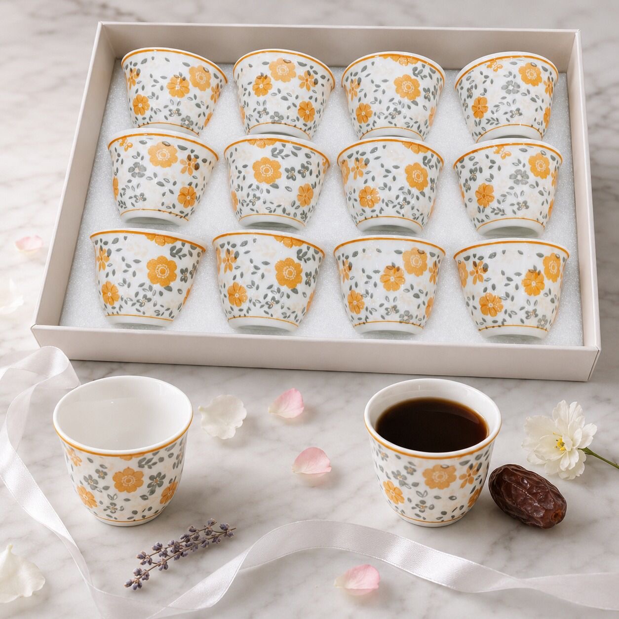 طقم فناجين قهوة عربية منقوشة - 12 قطعة – Arabic Engraved Coffee Cup Se