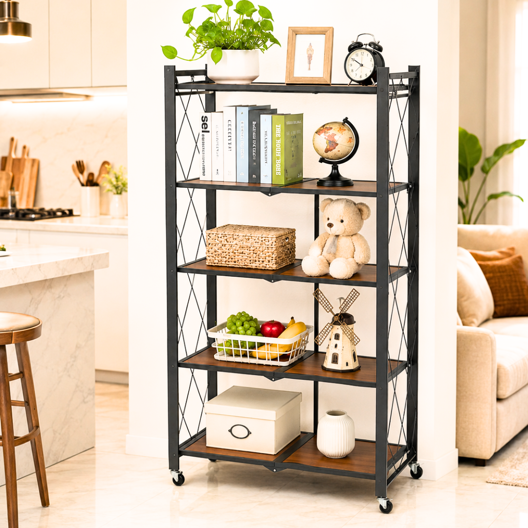 رف تخزين 5 دور قابل للطي والحركة – 5-Tier Foldable Mobile Storage Rack