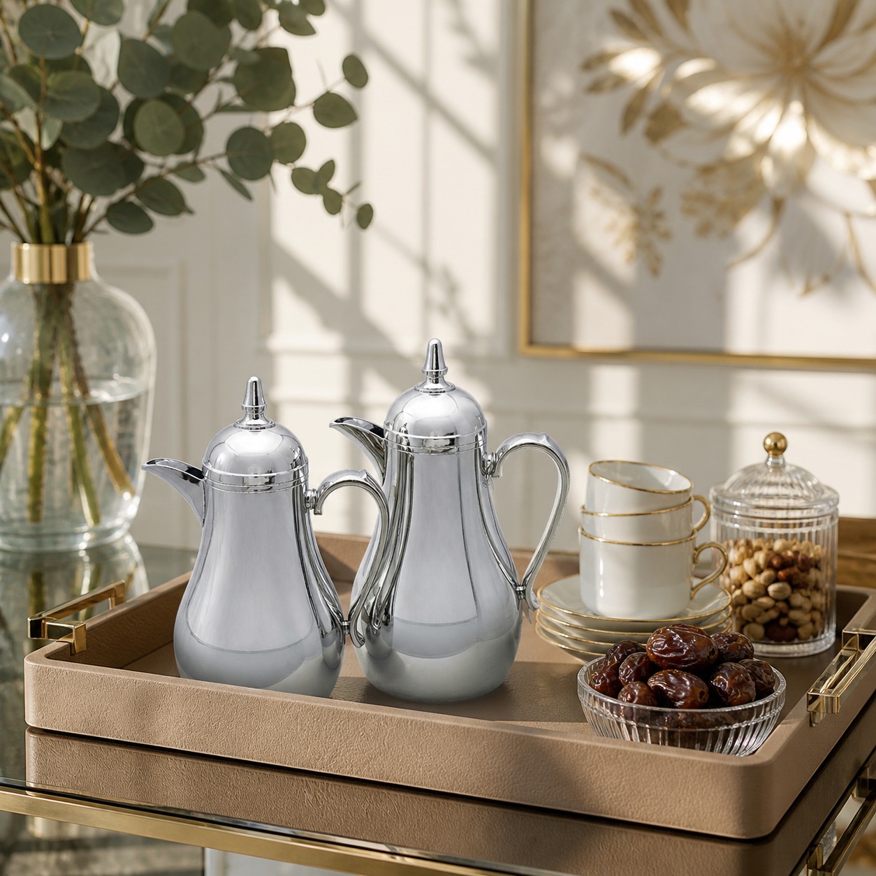 طقم ترامس قهوة وشاي فضي لماع – Tea & Coffee Thermos Set - Silver