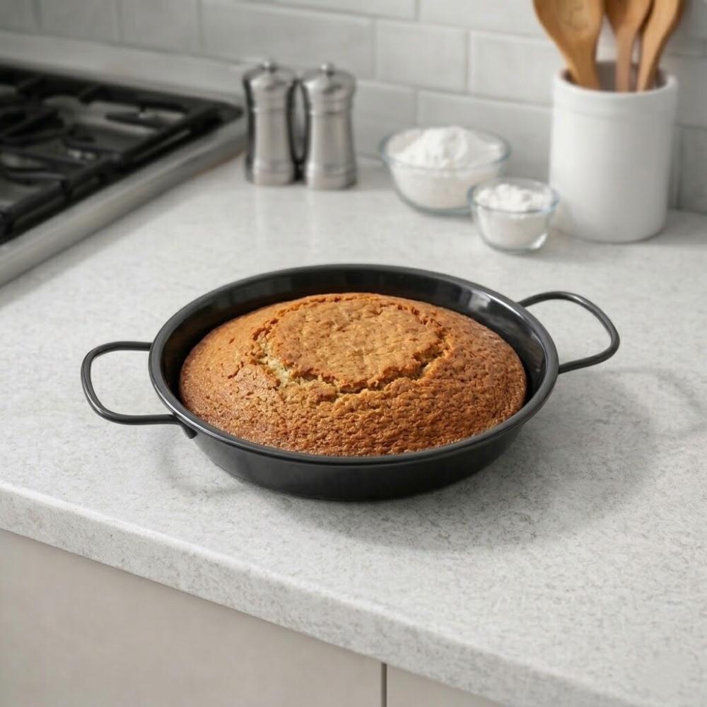 قالب كيك دائري بيد - لون أسود - مانع للالتصاق – Non-Stick Cake Mold - 